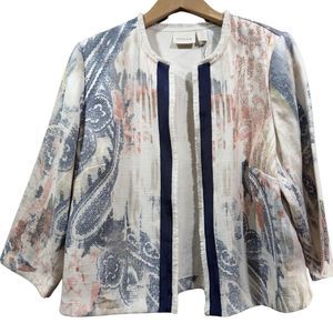 CHICO's Womens L Watercolor Print Textured 3/4 Sleeve Career Blazer Jacket NEW